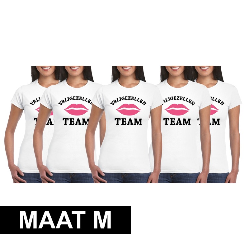 5x Vrijgezellenfeest Team t shirt wit dames Maat M