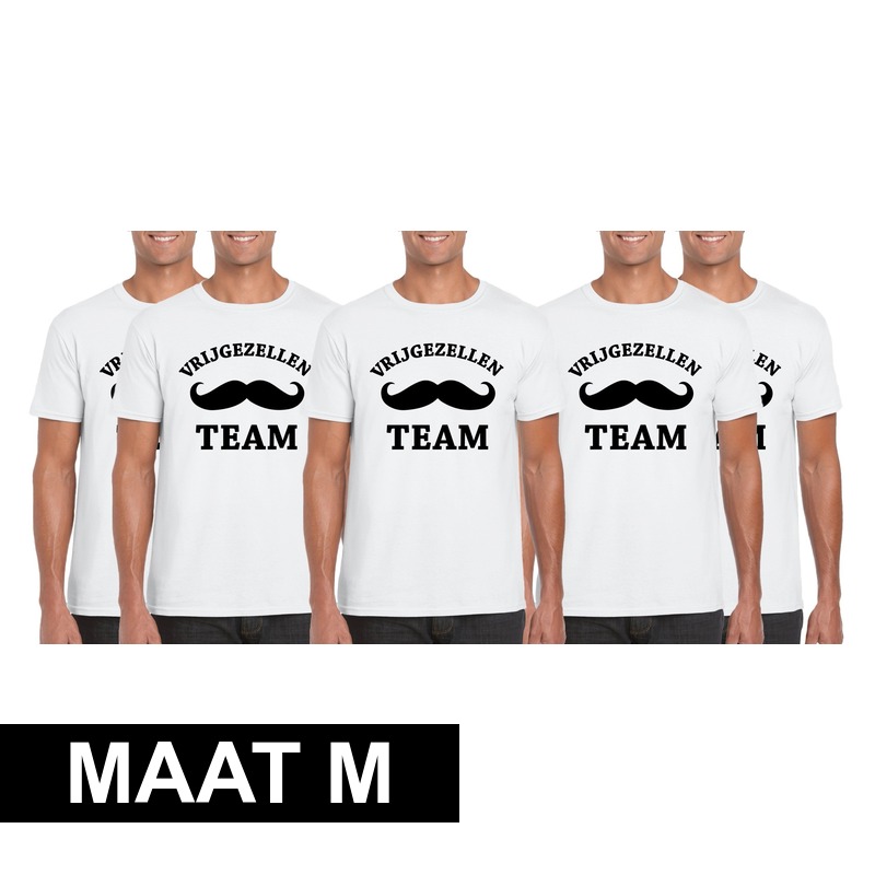 5x Vrijgezellenfeest Team t shirt wit heren Maat M