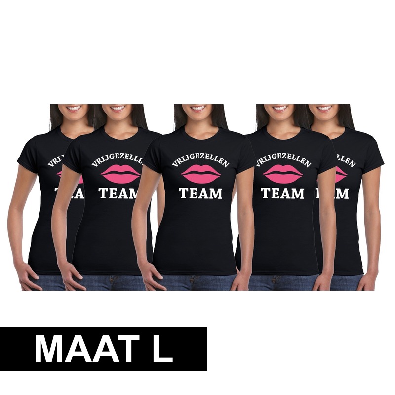 5x Vrijgezellenfeest Team t shirt zwart dames Maat L