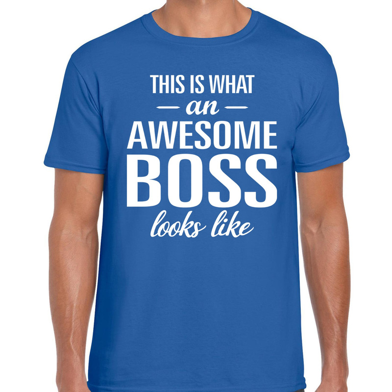 Awesome Boss tekst t shirt blauw heren heren fun tekst shirt blauw
