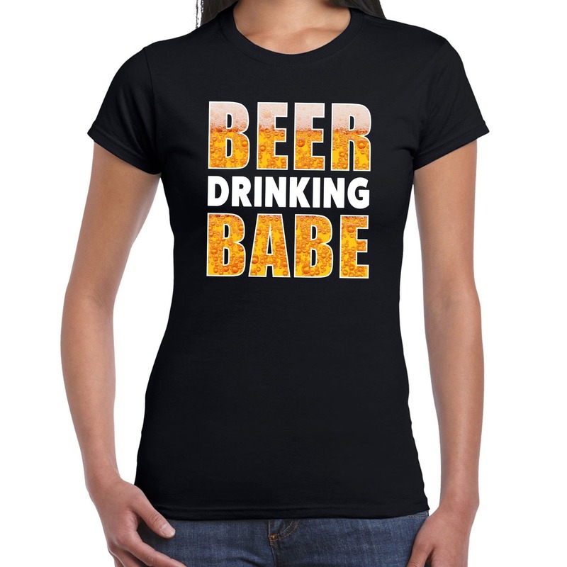 Beer drinking babe drank fun t-shirt zwart voor dames - bier drink shirt kleding