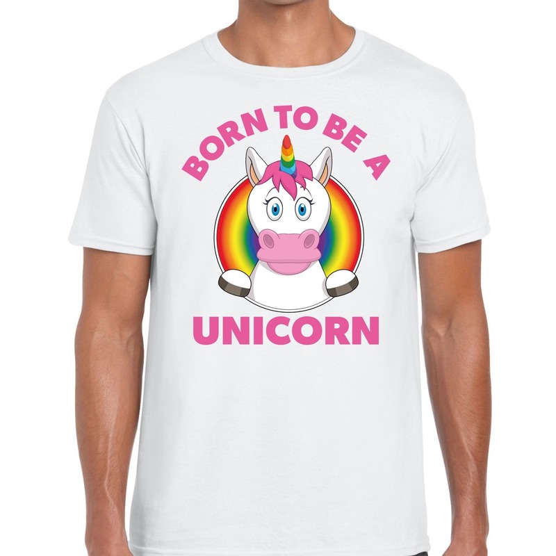 Born to be a unicorn gay pride t-shirt - wit regenboog shirt voor heren - gay pride