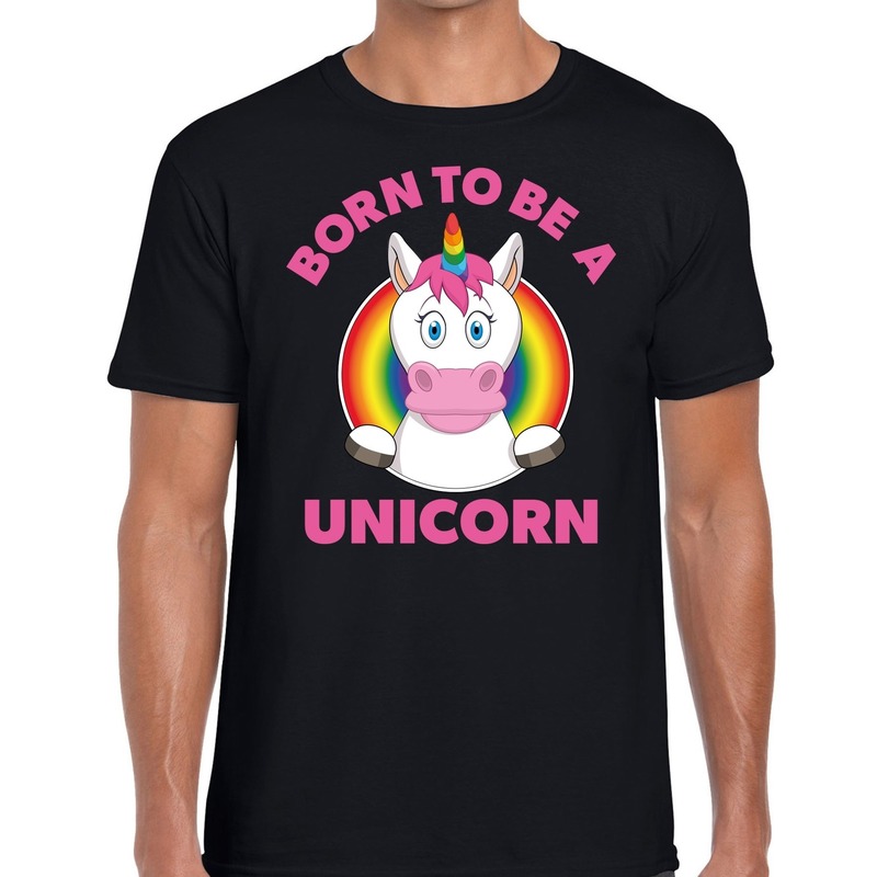 Born to be a unicorn pride t-shirt - zwart regenboog homo shirt voor heren - gay pride