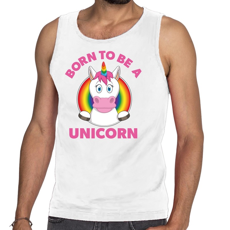 Born to be a unicorn pride tanktop/mouwloos shirt - wit regenboog homo singlet voor heren - gay pride