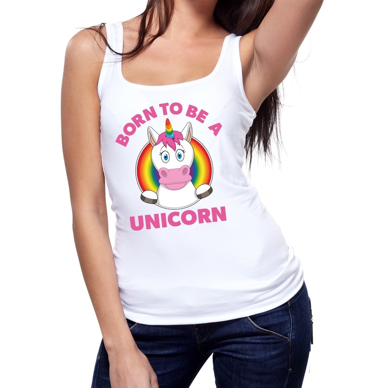 Born to be a unicorn pride tanktop/mouwloos shirt - wit regenboog singlet voor dames - gay pride