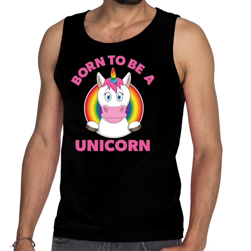 Born to be a unicorn pride tanktop/mouwloos shirt - zwart regenboog homo singlet voor heren - gay pride