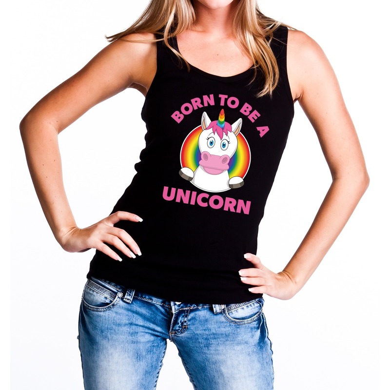 Born to be a unicorn pride tanktop/mouwloos shirt - zwart regenboog singlet voor dames - gay pride