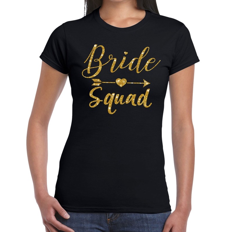 Bride Squad Cupido goud glitter tekst t shirt zwart dames dames shirt Bride Squad Vrijgezellenfeest kleding