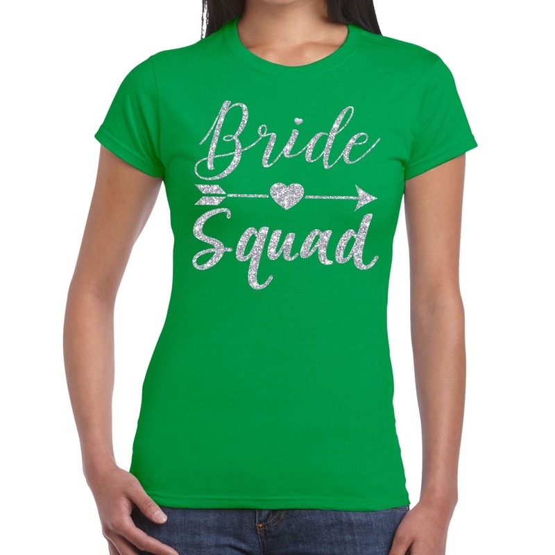 Bride Squad Cupido zilver glitter tekst t shirt groen dames dames shirt Bride Squad Vrijgezellenfeest kleding