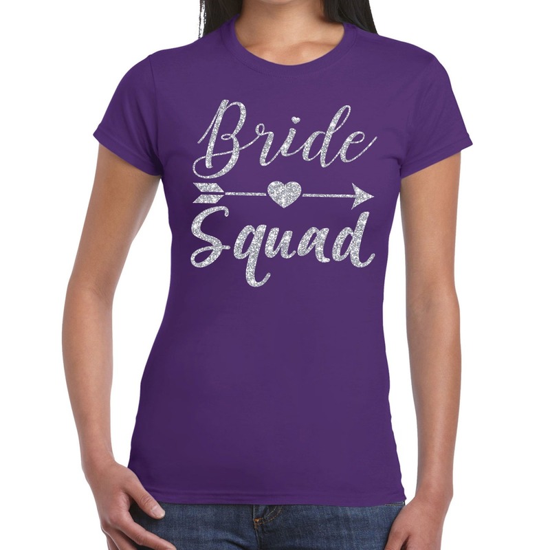 Bride Squad Cupido zilver glitter tekst t shirt paars dames dames shirt Bride Squad Vrijgezellenfeest kleding