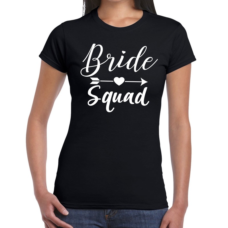 Bride Squadtekst t shirt met Cupido pijl zwart dames dames shirt Bride Squad Vrijgezellenfeest kleding