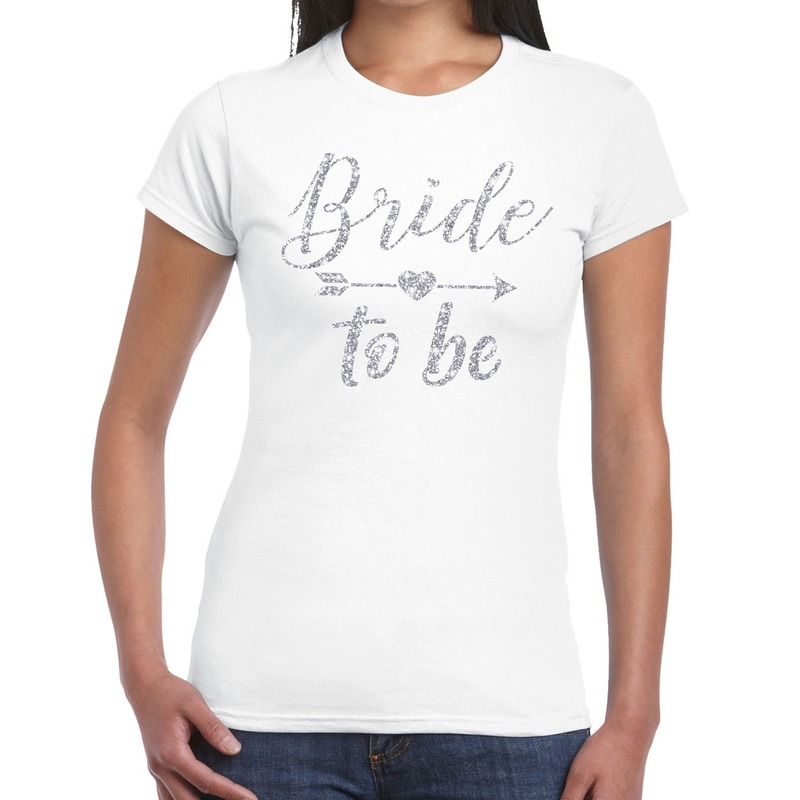 Bride to be Cupido zilver glitter tekst t shirt wit dames dames shirt Bride to be Vrijgezellenfeest kleding
