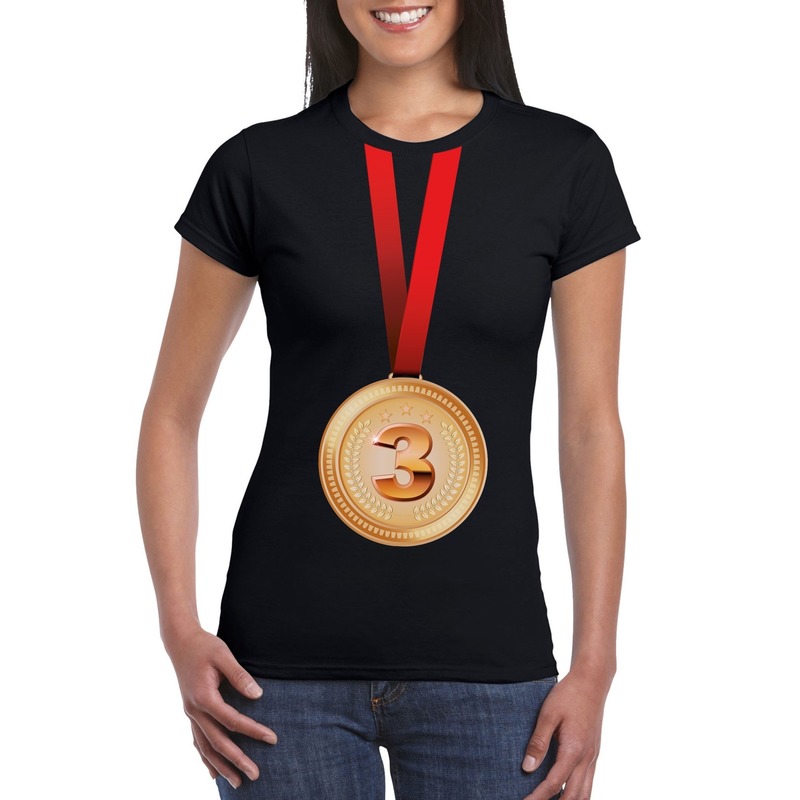 Bronzen medaille kampioen shirt zwart dames Winnaar shirt Nr 3