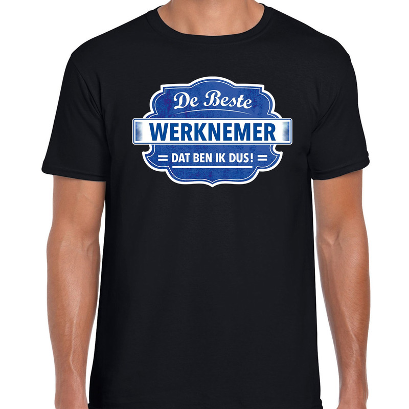 Cadeau t shirt voor de beste werknemer voor heren zwart met blauw werknemers kado shirt kleding vaderdag collega