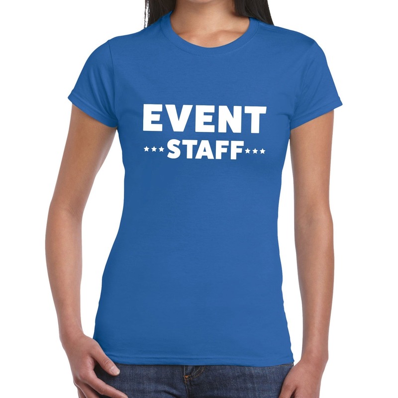 Event staff tekst t shirt blauw dames evenementen personeel crew shirt