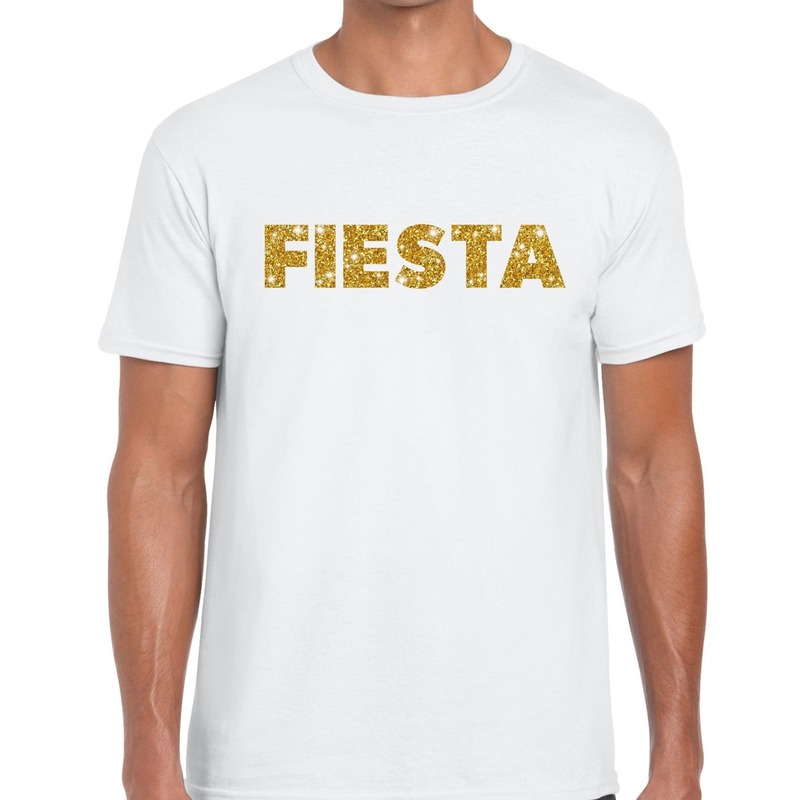 Fiesta goud glitter tekst t-shirt wit heren - heren shirt Fiesta