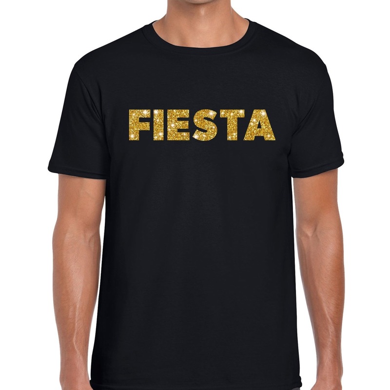 Fiesta gouden glitter tekst t-shirt zwart heren - heren shirt Fiesta