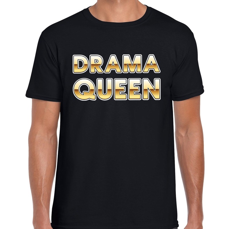 Fout Drama Queen t-shirt zwart met goud voor heren - fun tekst shirt