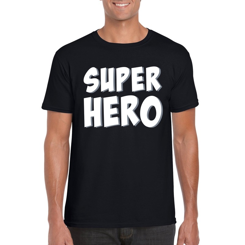 Fun tekst t shirt Superhero voor heren Zwart