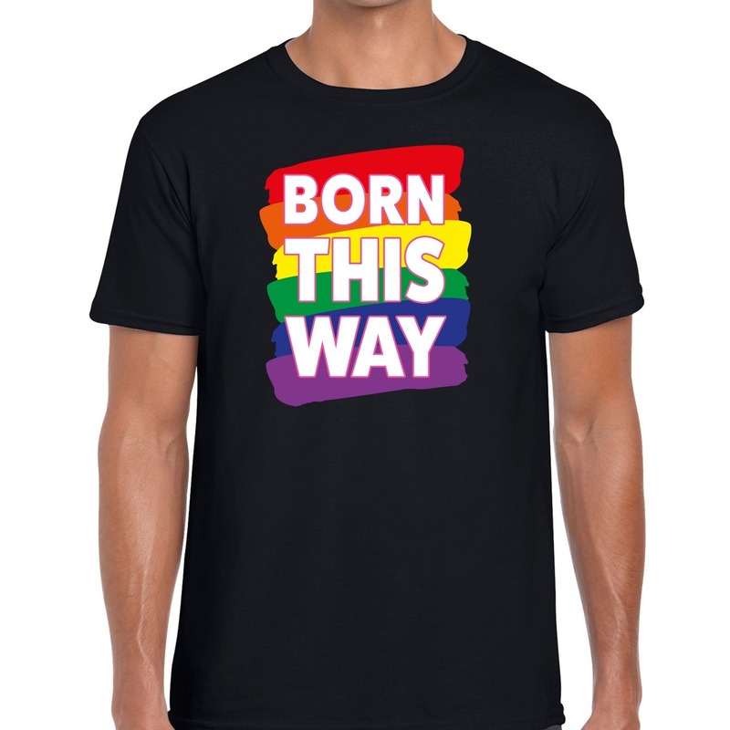 Gay pride Born this way t shirt zwart regenboog shirt voor heren Gay pride
