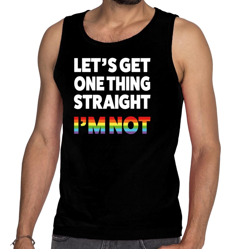 Gay pride let's get one thing straight i'm not tanktop mouwloos shirt zwart regenboog singlet voor heren gay pride