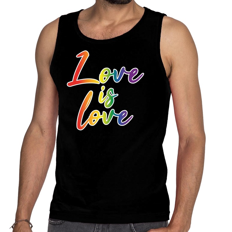 Gaypride love is love tanktop mouwloos shirt zwart regenboog singlet voor heren gaypride
