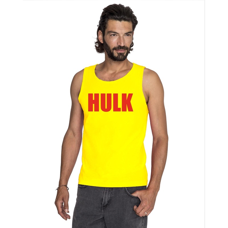 Gele Hulk hemdje met rode letters voor heren - worstelaar verkleed tanktop