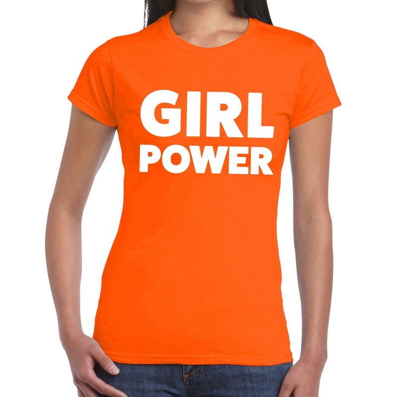 Girl Power tekst t shirt oranje dames dames shirt Girl Power oranje kleding
