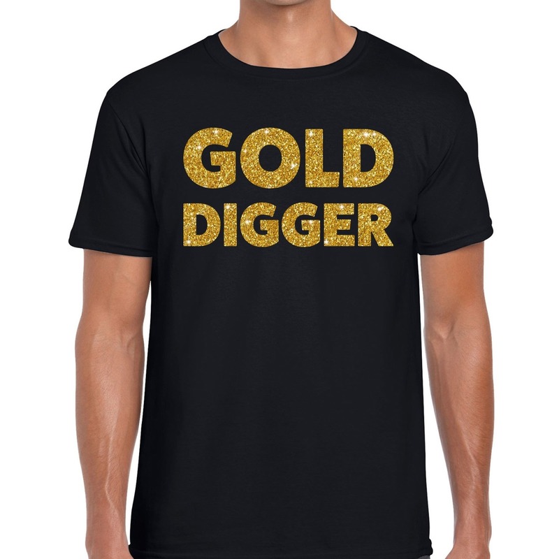 Gold Digger glitter tekst t shirt zwart heren heren shirt Gold Digger