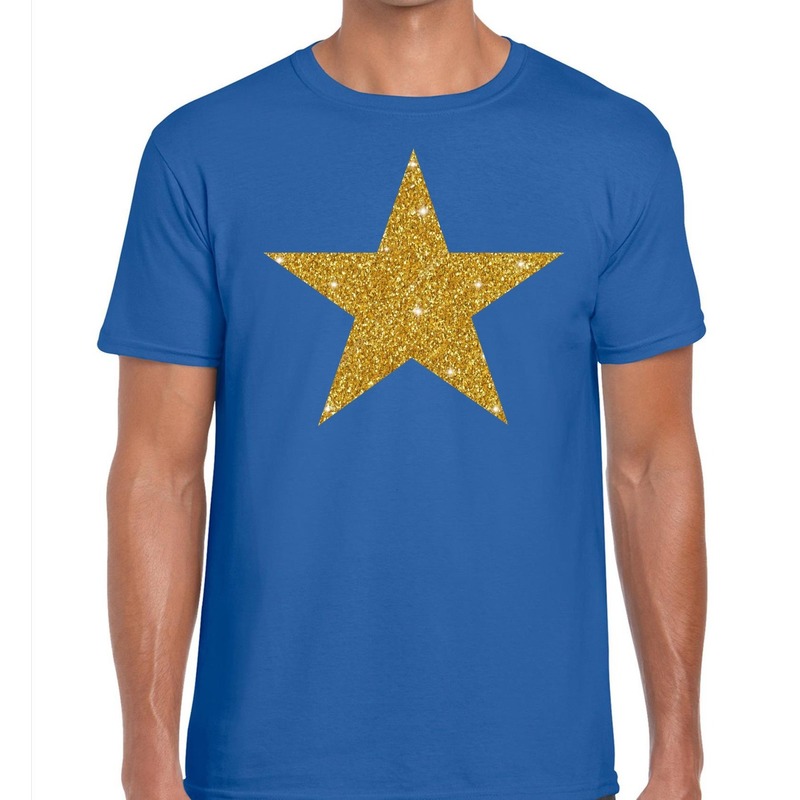 Gouden ster glitter fun t shirt blauw heren heren shirt Gouden ster