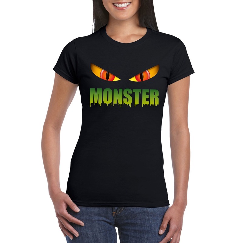 Halloween monster ogen t shirt zwart dames Halloween kostuum