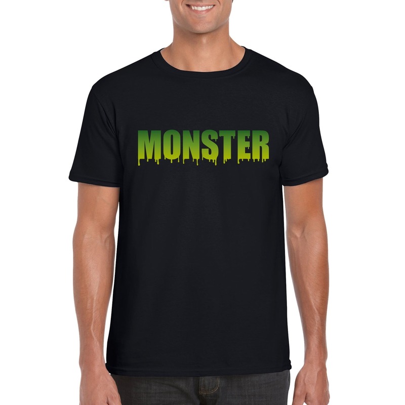 Halloween monster tekst t shirt zwart heren Halloween kostuum