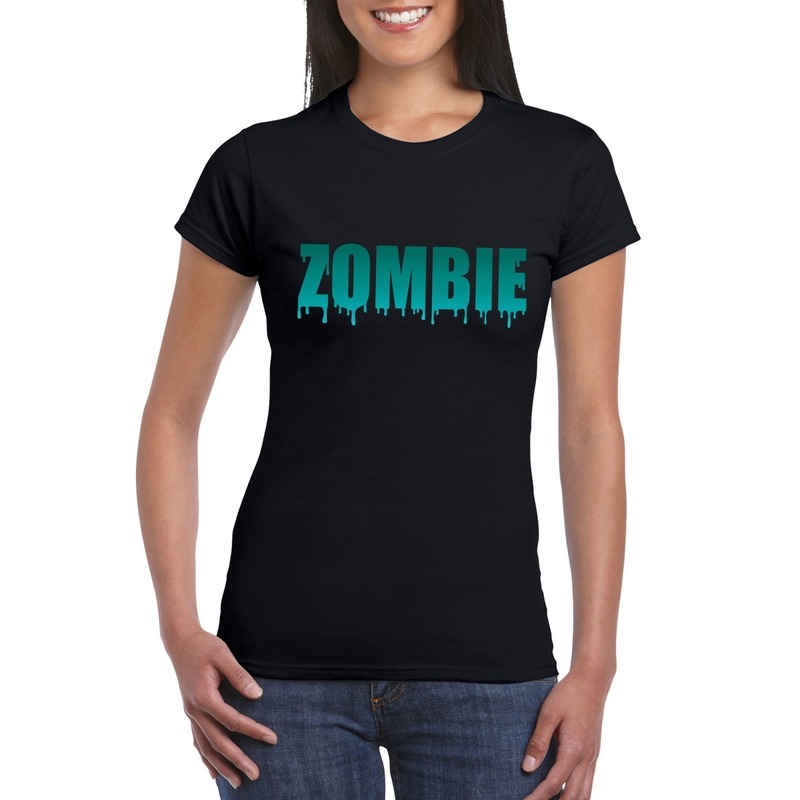 Halloween zombie tekst t shirt zwart dames Halloween kostuum