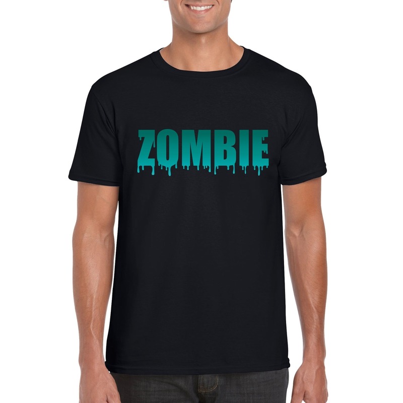 Halloween zombie tekst t shirt zwart heren Halloween kostuum