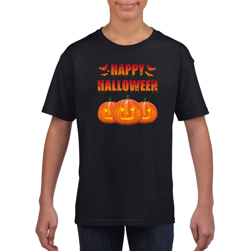 Happy Halloween t shirt zwart jongens en meisjes Halloween kostuum kind