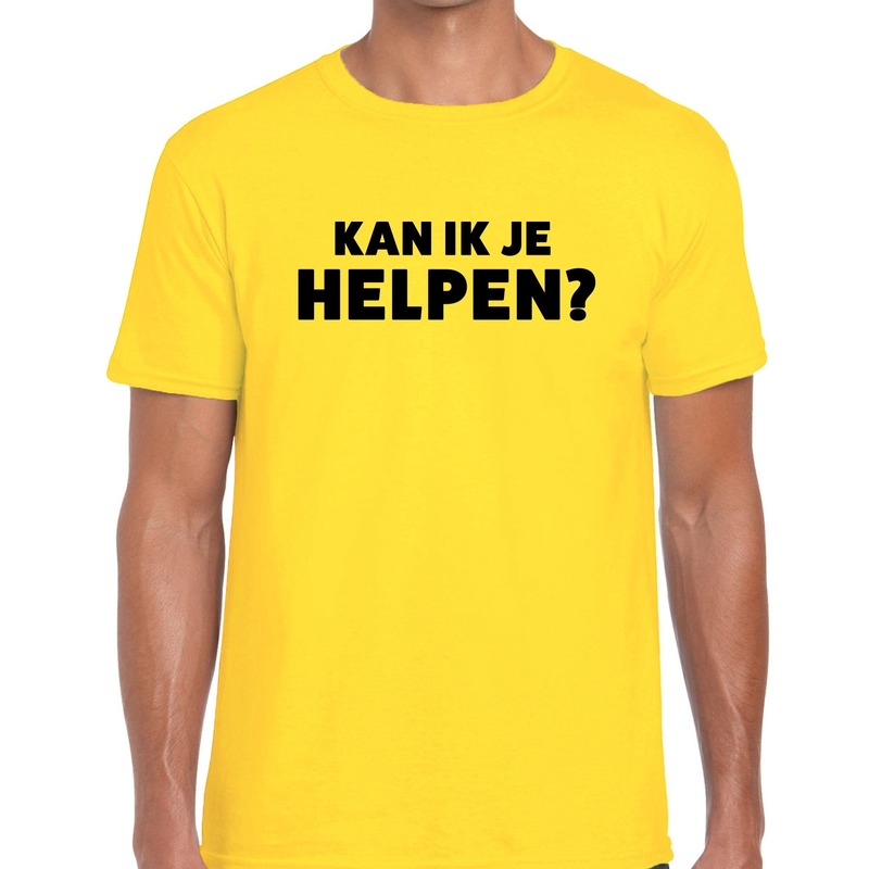 Kan ik je helpen beurs evenementen t shirt geel heren verkoop horeca shirt