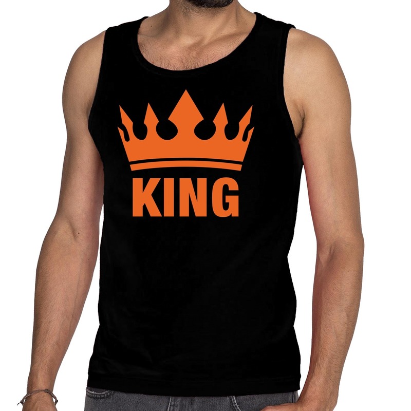 King en oranje kroon tanktop - mouwloos shirt zwart voor heren - Koningsdag kleding