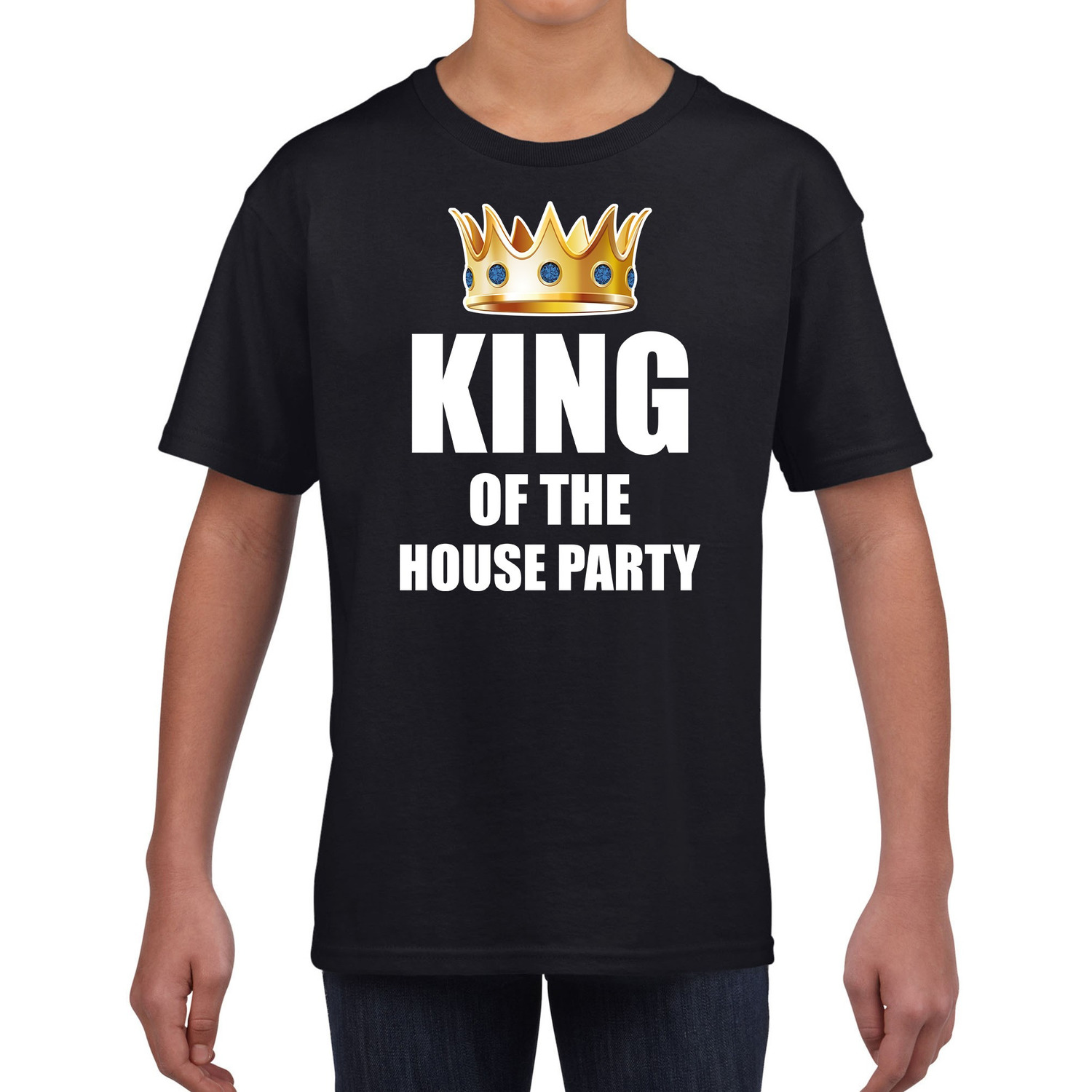 King of the house party t shirt zwart voor kinderen jongens Woningsdag Koningsdag thuisblijvers lui dagje relax shirtje
