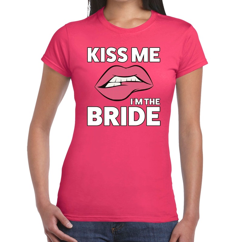 Kiss me I am The Bride t shirt roze dames feest shirts dames vrijgezellenfeest kleding