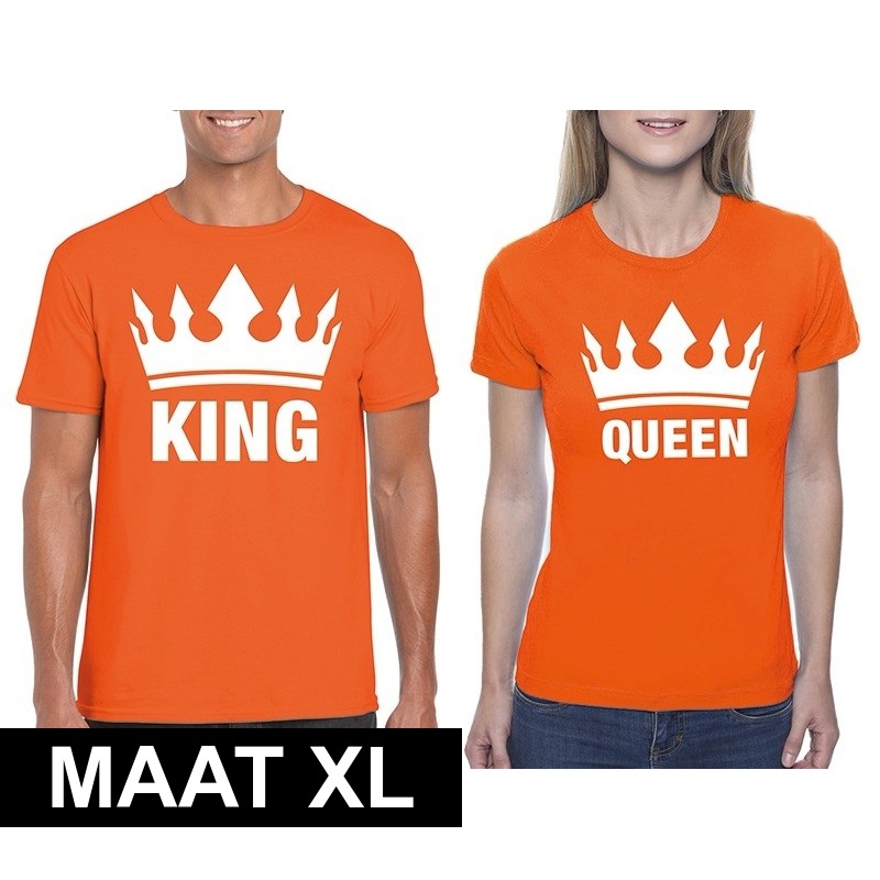 Koningsdag koppel King & Queen t-shirt oranje maat XL