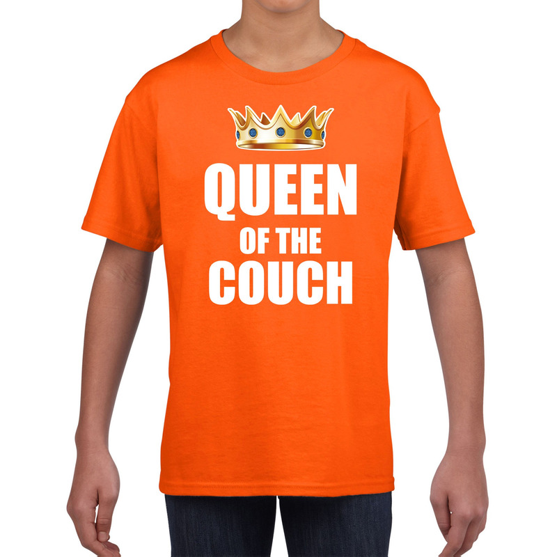 Koningsdag t-shirt queen of the couch oranje voor meisjes / kinderen - Woningsdag - thuisblijvers / Kingsday thuis vieren outfit