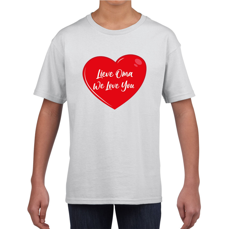 Lieve oma we love you t shirt wit met rood hartje voor kinderen jongens en meisjes t shirt shirtje