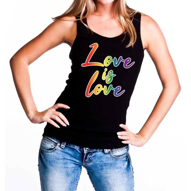Love is love gay pride tanktop zwart regenboog singlet voor dames gaypride
