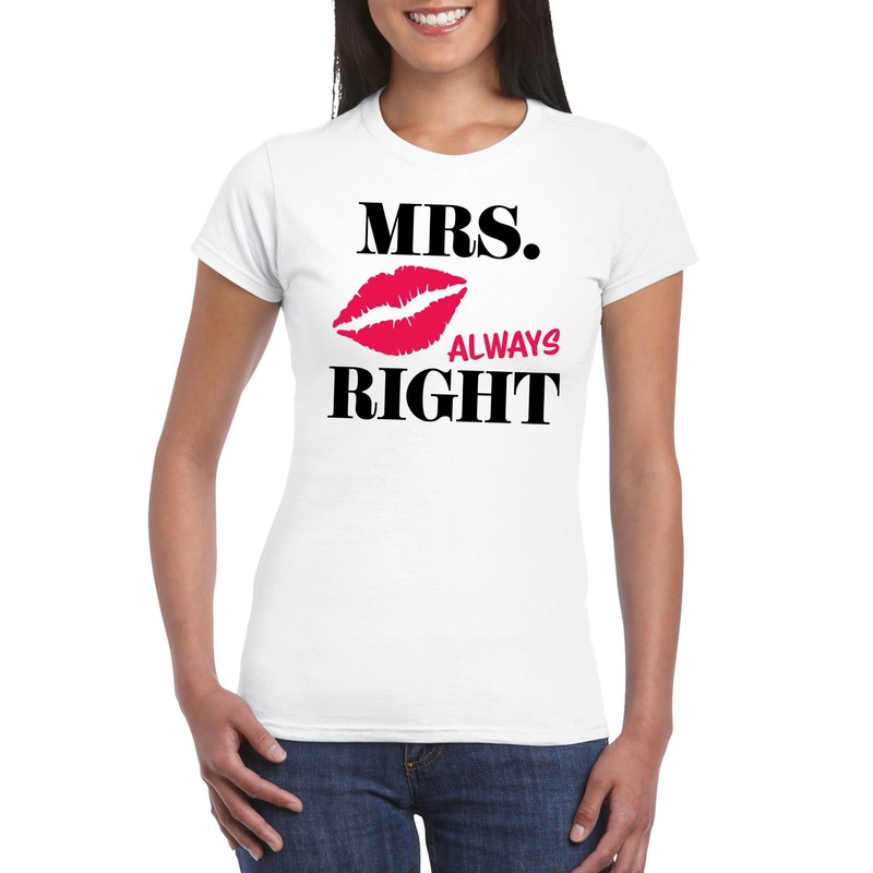 Mrs. Always Right t shirt wit dames vrijgezellenfeest shirt bruiloft cadeau