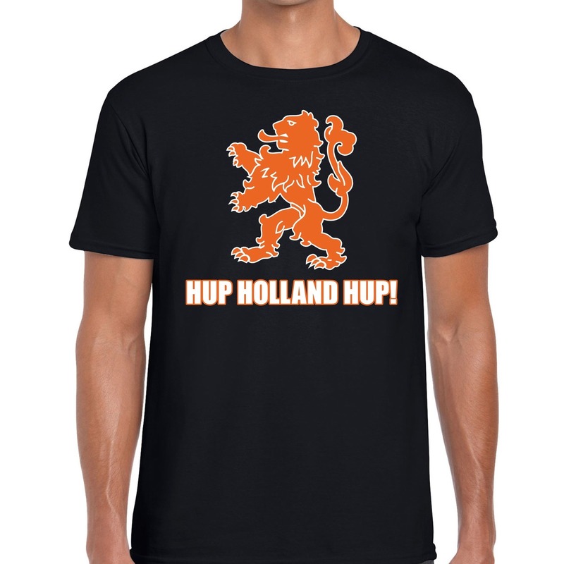 Nederland supporter t shirt Hup Holland Hup zwart voor heren landen kleding
