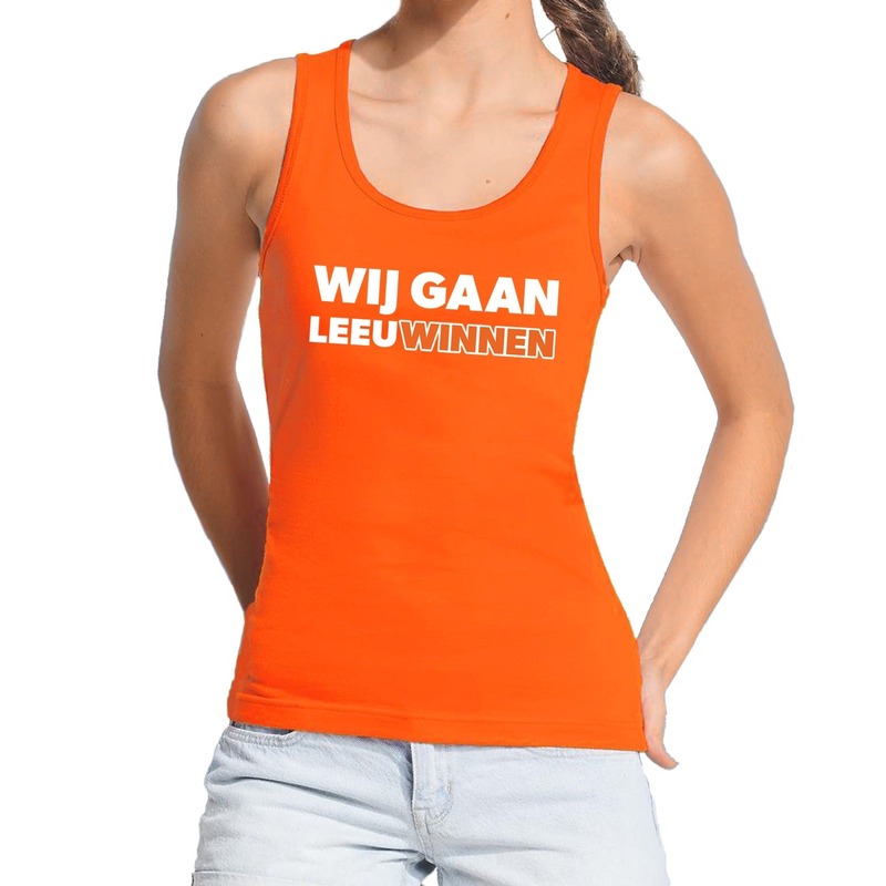 Nederland supporter tanktop mouwloos shirt Wij gaan Leeuwinnen oranje dames landen kleding