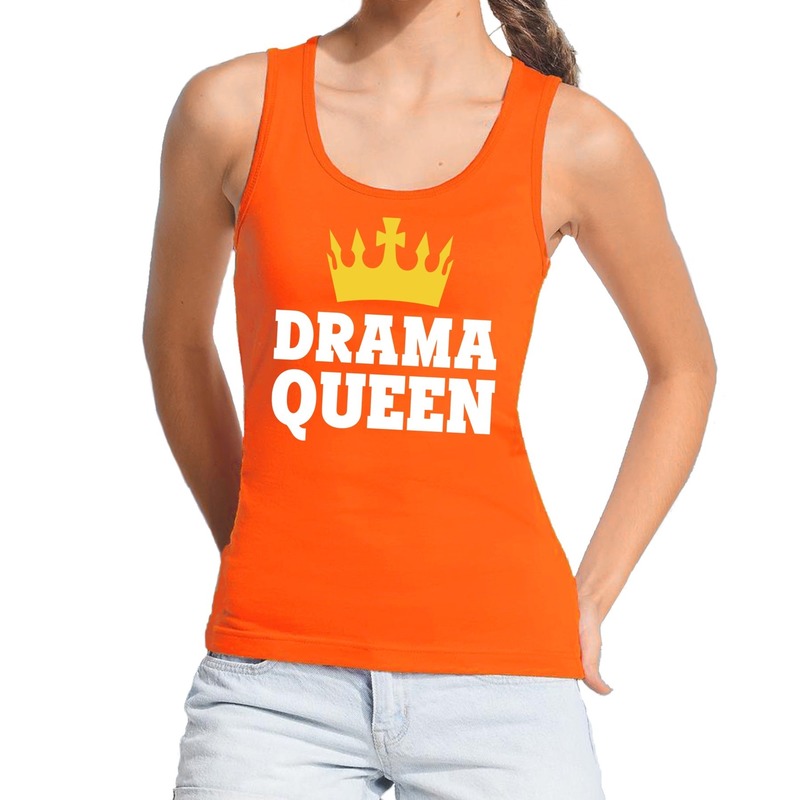 Oranje Drama Queen tanktop mouwloos shirt voor dames Koningsdag kleding