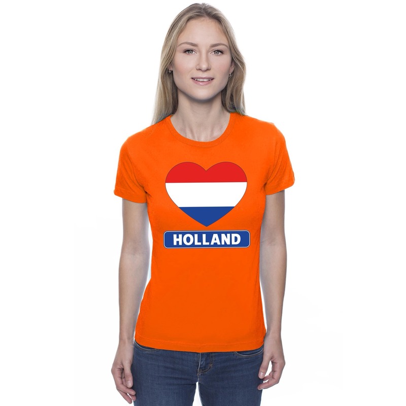 Oranje Holland hart vlag shirt dames Oranje Koningsdag Holland supporter kleding