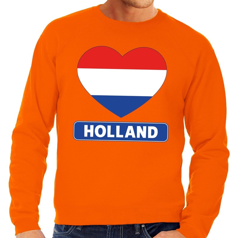 Oranje Holland hart vlag sweater - trui heren - Oranje Koningsdag/ supporter kleding