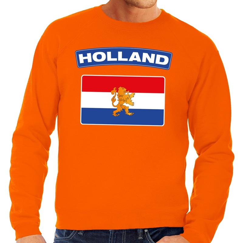 Oranje Holland vlag sweater - trui heren - Oranje Koningsdag/ supporter kleding
